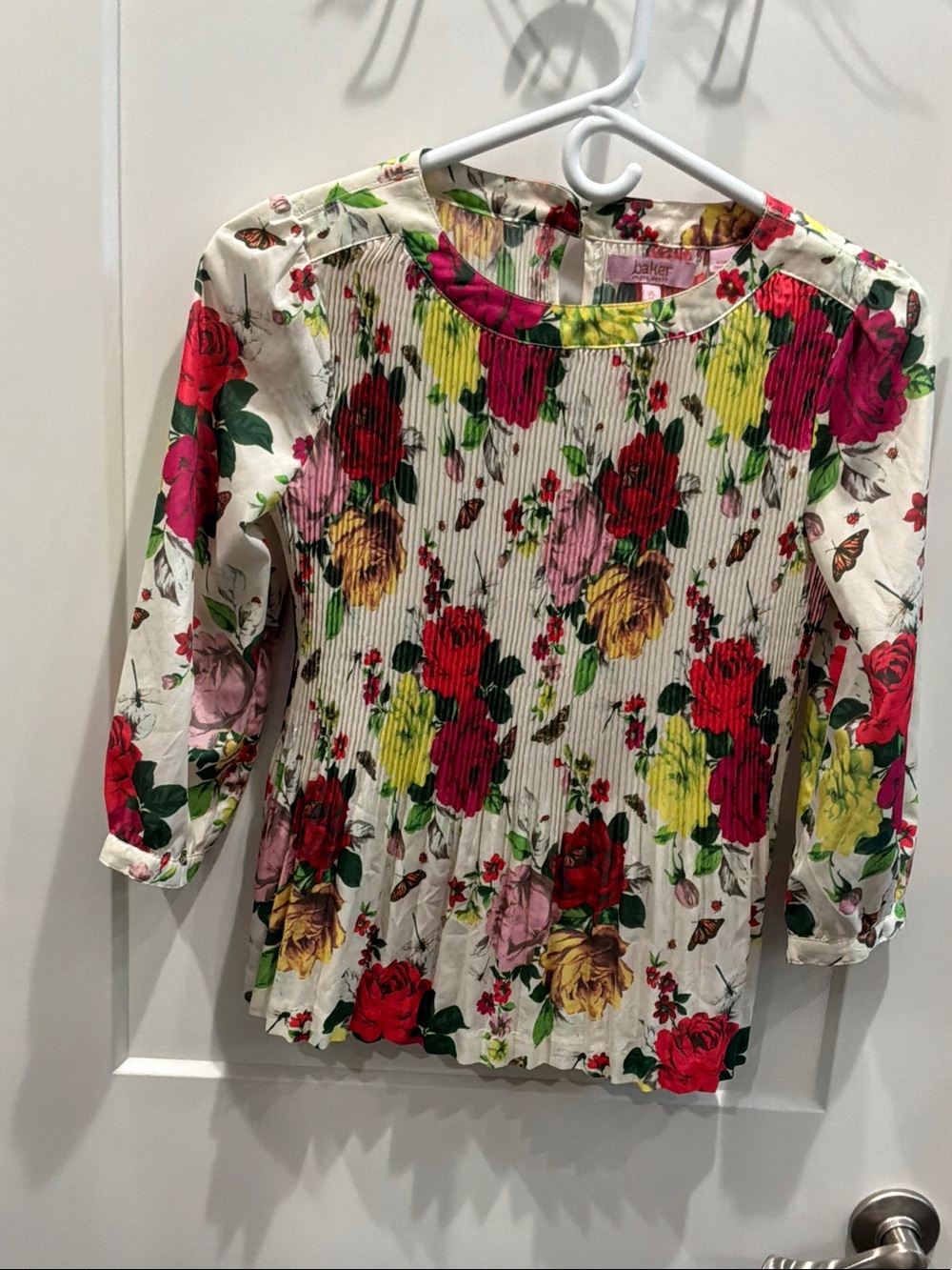 Baker by Ted Baker Kids XL 14 Cream Floral Pintuck Peasant Top Women’s XS